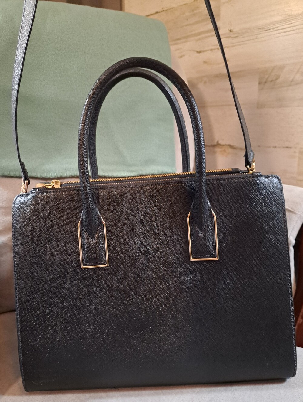 H&M Black Structured Satchel with Top Handles and Crossbody Strap